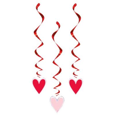 26 Inch Pink/red Hearts Hanging Swirls (pack quantity 3)