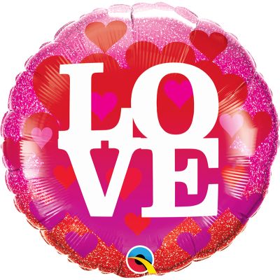 18 Inch Love Hearts & Glitter Foil Balloon