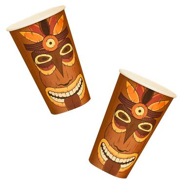16oz Tropical Tiki Paper Cups (pack quantity 8)