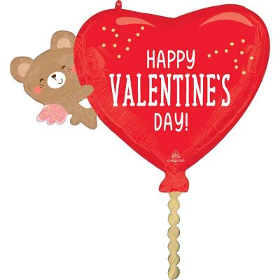 Happy Valentines Day Angel Bear Hug Supershape Foil Balloon
