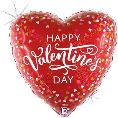 18 Inch Valentine Confetti Hearts Foil Balloon