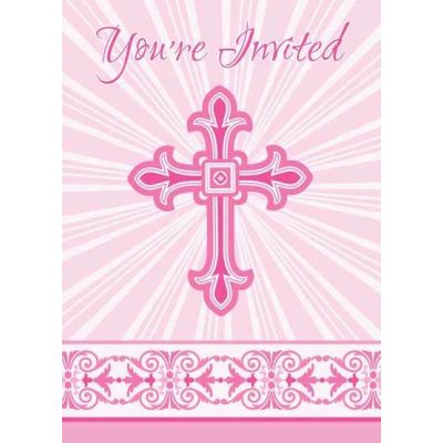  Pink Radiant Cross Invitations (pack quantity 8) 