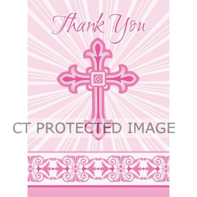  Pink Radiant Cross Thank You Notes (pack quantity 8) 