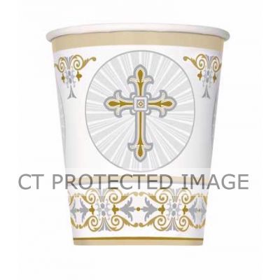  9oz Gold And Silver Radiant Cross Cups (pack quantity 8) 