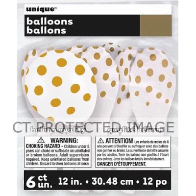  12 Inch Gold Dots Balloons (pack quantity 6) 