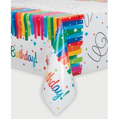 54x84 Inch Rainbow Ribbon Birthda Tablecover