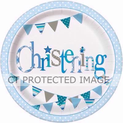  9 Inch Blue Christening Plates (pack quantity 8) 