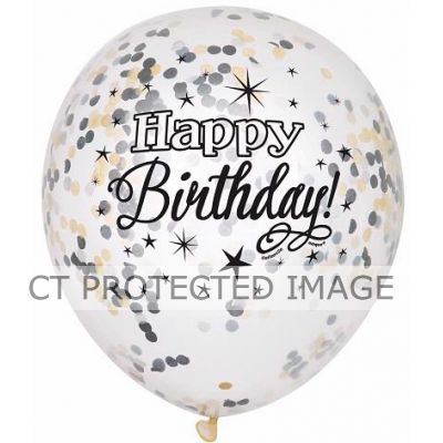  12 Inch Clear Birthday Confetti Balloons (pack quantity 6) 