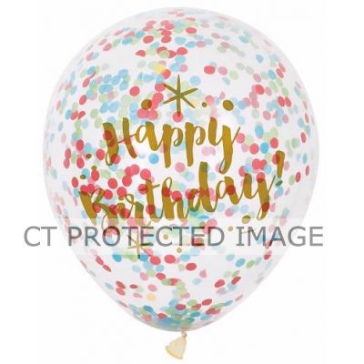  12 Inch Clear Birthday Confetti Balloons (pack quantity 6) 