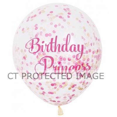  12 Inch Princess Birthday Confetti Balloons (pack quantity 6) 