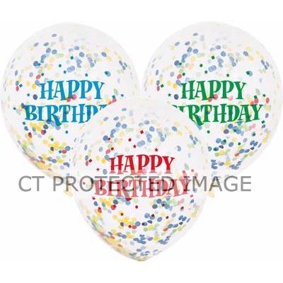  12 Inch Bright Confetti Birthday Clear Balloons (pack quantity 6) 