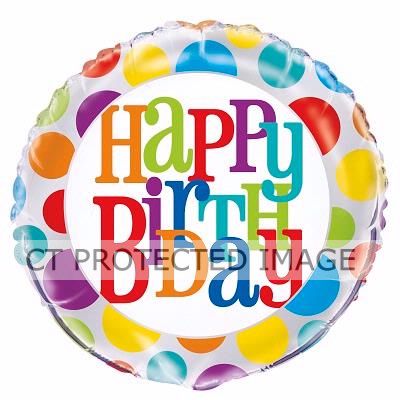 18 Inch Rainbow Dot Birthday Foil Balloon