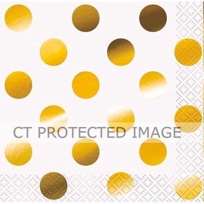  Gold Foil Dots Beverage Napkins (pack quantity 16) 