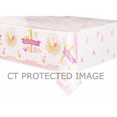 54x84 Inch Pink/gold 1st Birthday Table Cover