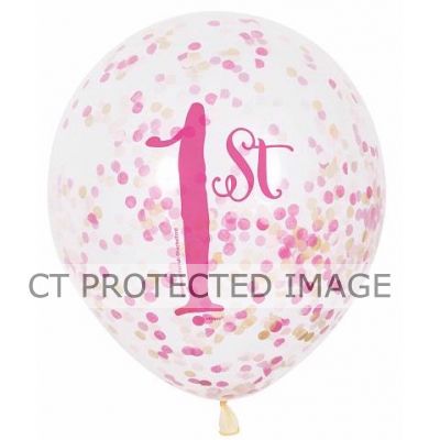  12 Inch Clear Pink/gold 1st Birthday Balloons (pack quantity 6) 