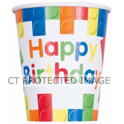  9oz Building Blocks Birthday Cups (pack quantity 8) 