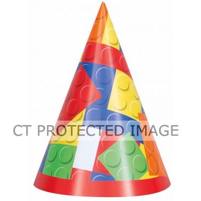  Building Blocks Birthday Party Hats (pack quantity 8) 
