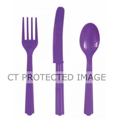 18pc Assorted Neon Purple Cutlery