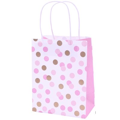 Pink & Gold Dots Paper Bags (pack quantity 4)