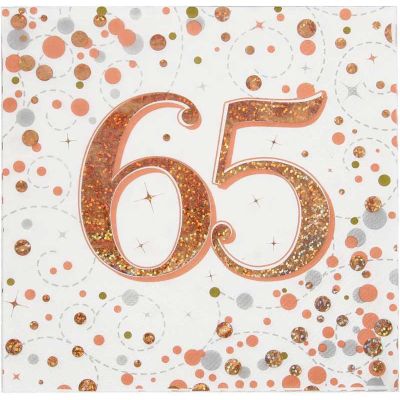 65th Birthday Sparkling Fizz Rose Gold Napkins (pack quantity 16)