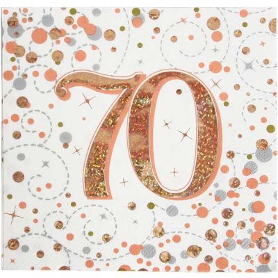 70th Birthday Sparkling Fizz Rose Gold Napkins (pack quantity 16)