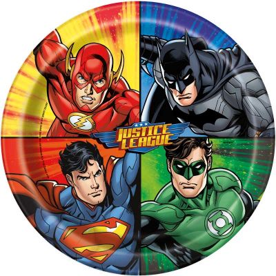 9 Inch Justice League Round Dinner Plates (pack quantity 8)