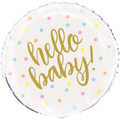 18 Inch Hello Baby Gold Baby Shower Foil Balloon