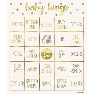 Gold Baby Shower Bingo Kit For 8 People