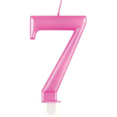 Metallic Pink Number 7 Birthday Candle