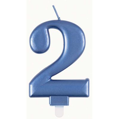 Metallic Blue Number 2 Birthday Candle