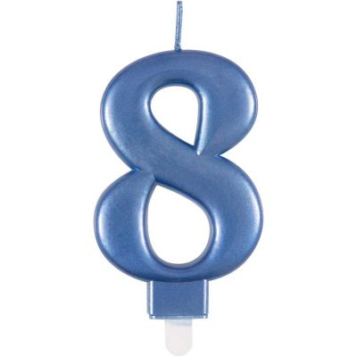 Metallic Blue Number 8 Birthday Candle
