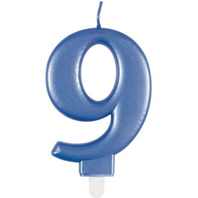 Metallic Blue Number 9 Birthday Candle