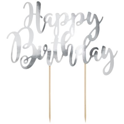 22.5cm Silver Happy Birthday Cake Topper