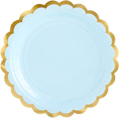 18cm Gold Scalloped Edge Light Blue Plates (pack quantity 6)