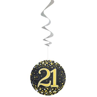 21st Birthday Black & Gold Hanging Swirls