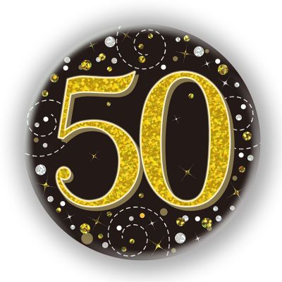 3 Inch 50th Birthday Black & Gold Badge