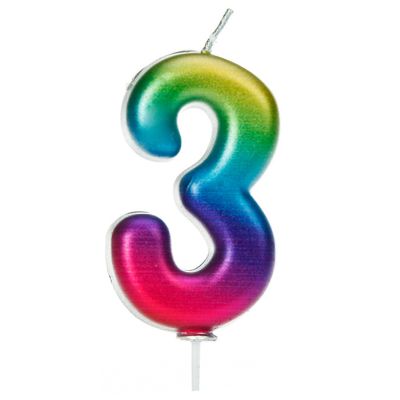 Numeral 3 Metallic Rainbow Pick Candle