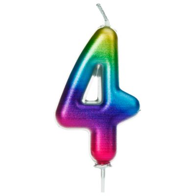 Numeral 4 Metallic Rainbow Pick Candle