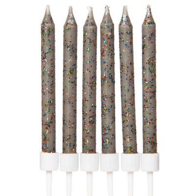 Grey Glitter Candles With Holders (pack quantity 12)