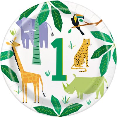 9 Inch Animal Safari 1st Birthday Plates (pack quantity 8)