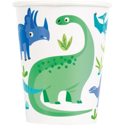 9oz Blue & Green Dinosaur Paper Cups (pack quantity 8)