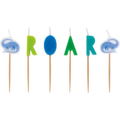 Blue & Green Dinosaur Pick Birthday Candles (pack quantity 6)