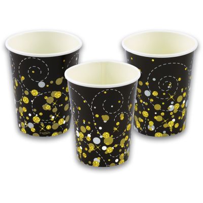 266ml Sparkling Fizz Black & Gold Cups (pack quantity 8)