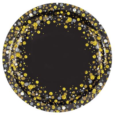 9 Inch Sparkling Fizz Black & Gold Plates (pack quantity 8)