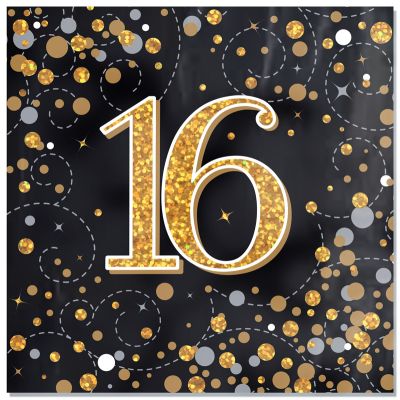 Sparkling Fizz 16th Black & Gold Napkins (pack quantity 16)