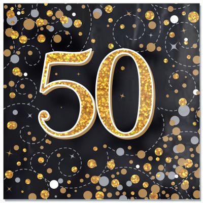 Sparkling Fizz 50th Black & Gold Napkins (pack quantity 16)
