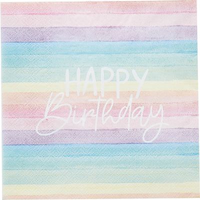 Eco Rainbow 'happy Birthday' Paper Napkins (pack quantity 16)
