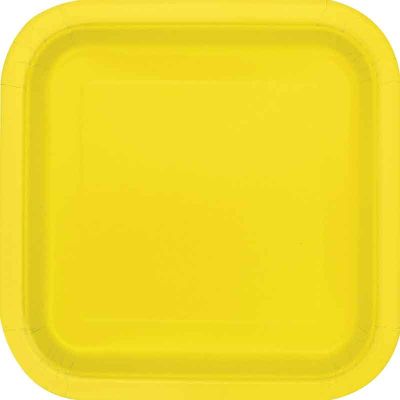 9 Inch Neon Yellow Square Plates (pack quantity 14)