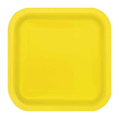 7 Inch Neon Yellow Square Plates (pack quantity 16)