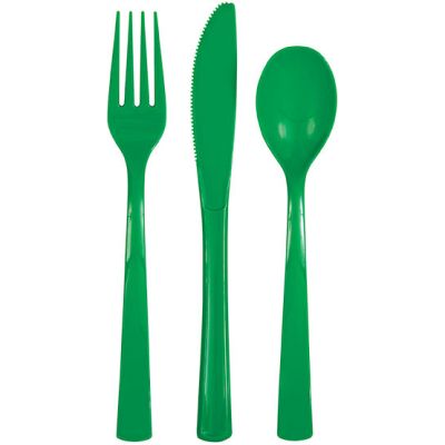 18pc Emerald Green Assorted Plastic Cutlery